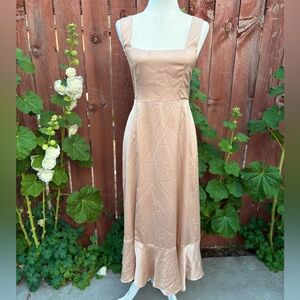 Show Me Your Mumu Champagne Ruffle Midi Dress Luxe Satin Women’s Size Medium